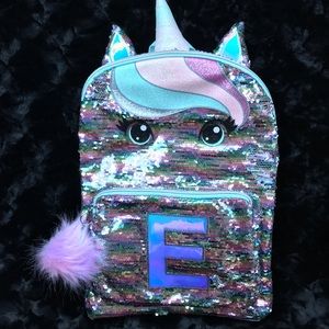 pastel unicorn flip sequin initial backpack